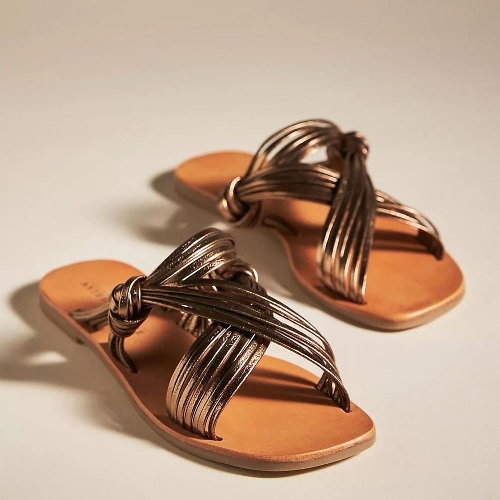 MATISSE ANTHROPOLOGIE Mystic Metallic Bronze Strappy Knot Leather Sandals